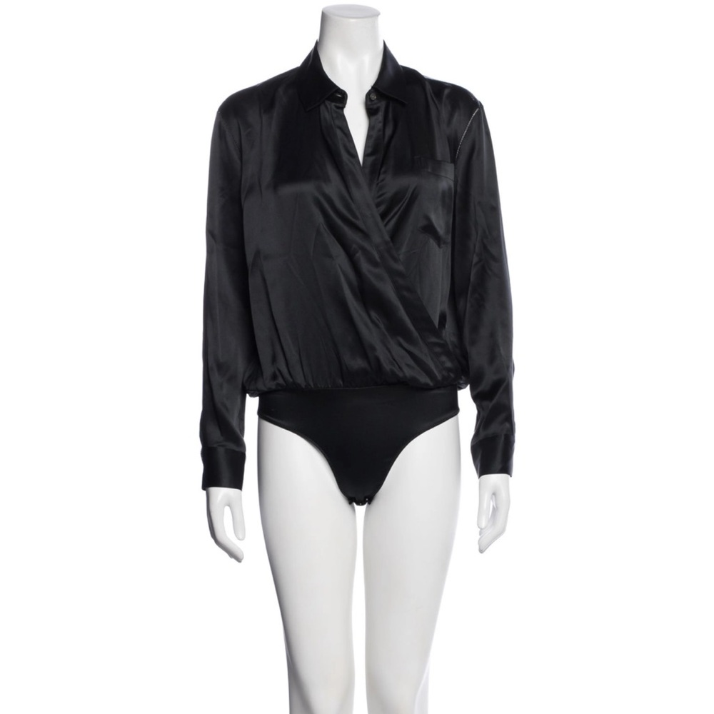 Alexander Wang Black 100% Silk Wrap-Front Bodysuit